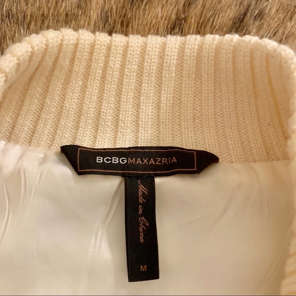 BCBG MaxAzria Winter White Satin Coat Knit Arms M - Picture 2 of 4